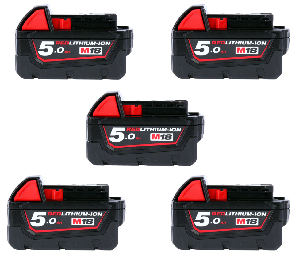 Milwaukee M18B5 x 5 Pack of Five M18 18v Red Lithium-Ion Battery